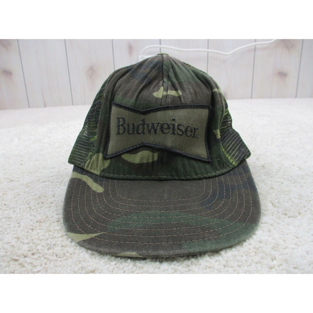 VINTAGE Budweiser Hat Cap Snap Back Camo Trucker Bud Beer Anheuser Busch Men USA